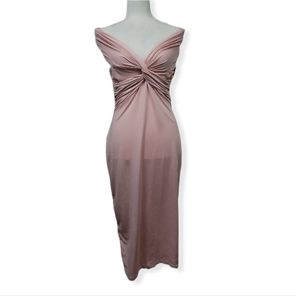 Boohoo off the shoulder knot front midi dress - Picture 2 of 16